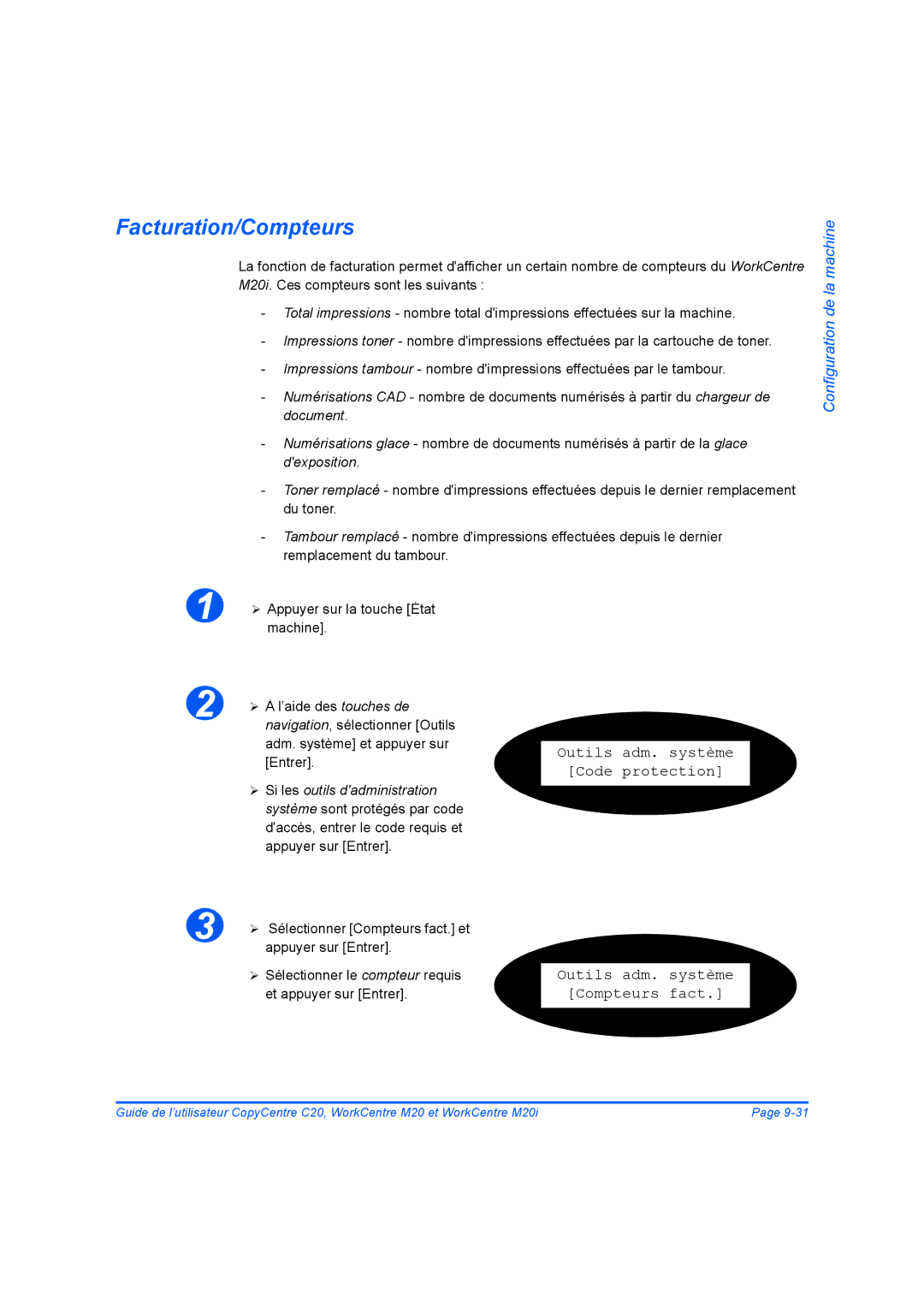 Xerox 604E07780 manual Facturation/Compteurs, Outils adm. système Compteurs fact 