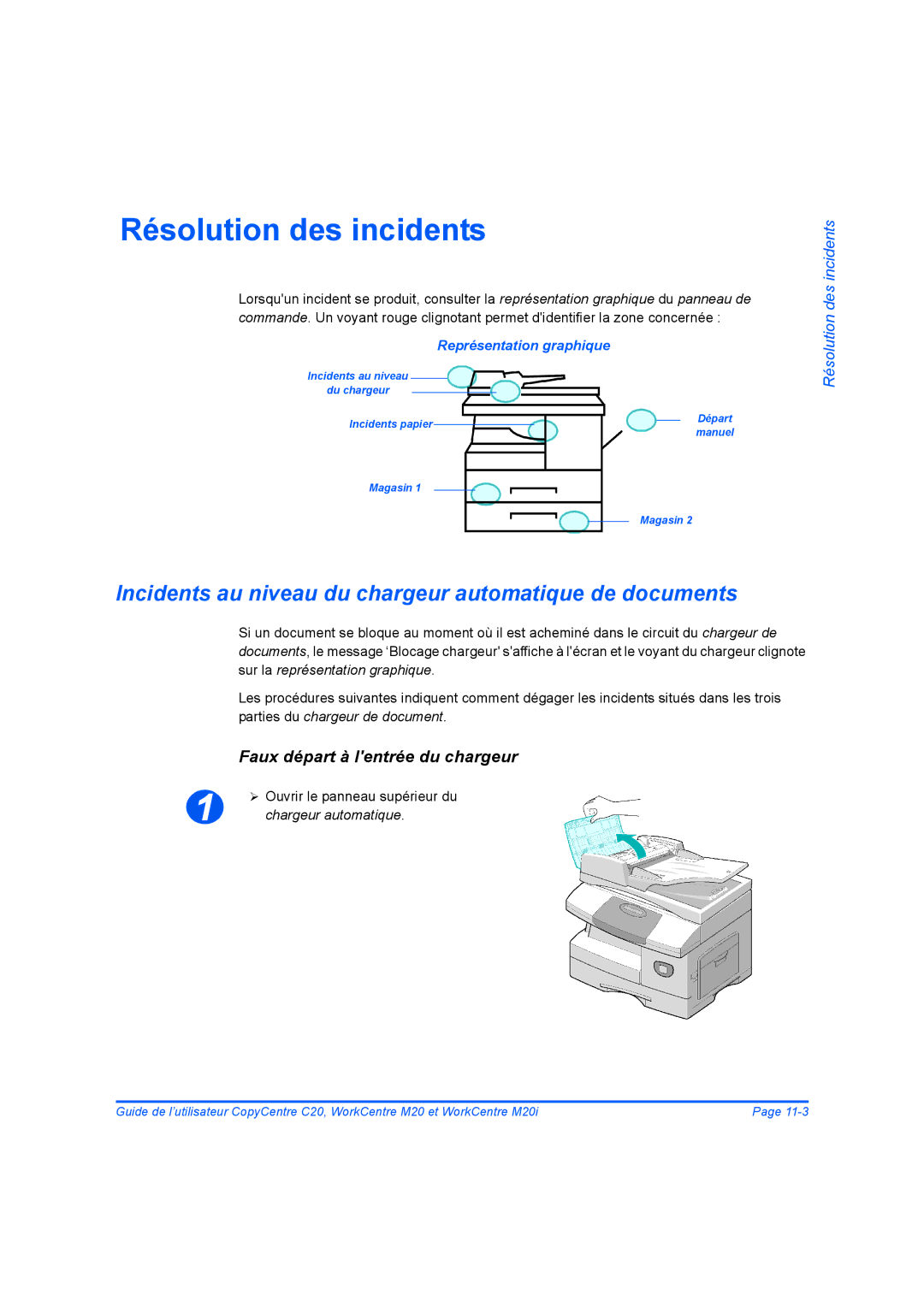 Xerox 604E07780 Résolution des incidents, Incidents au niveau du chargeur automatique de documents, Chargeur automatique 