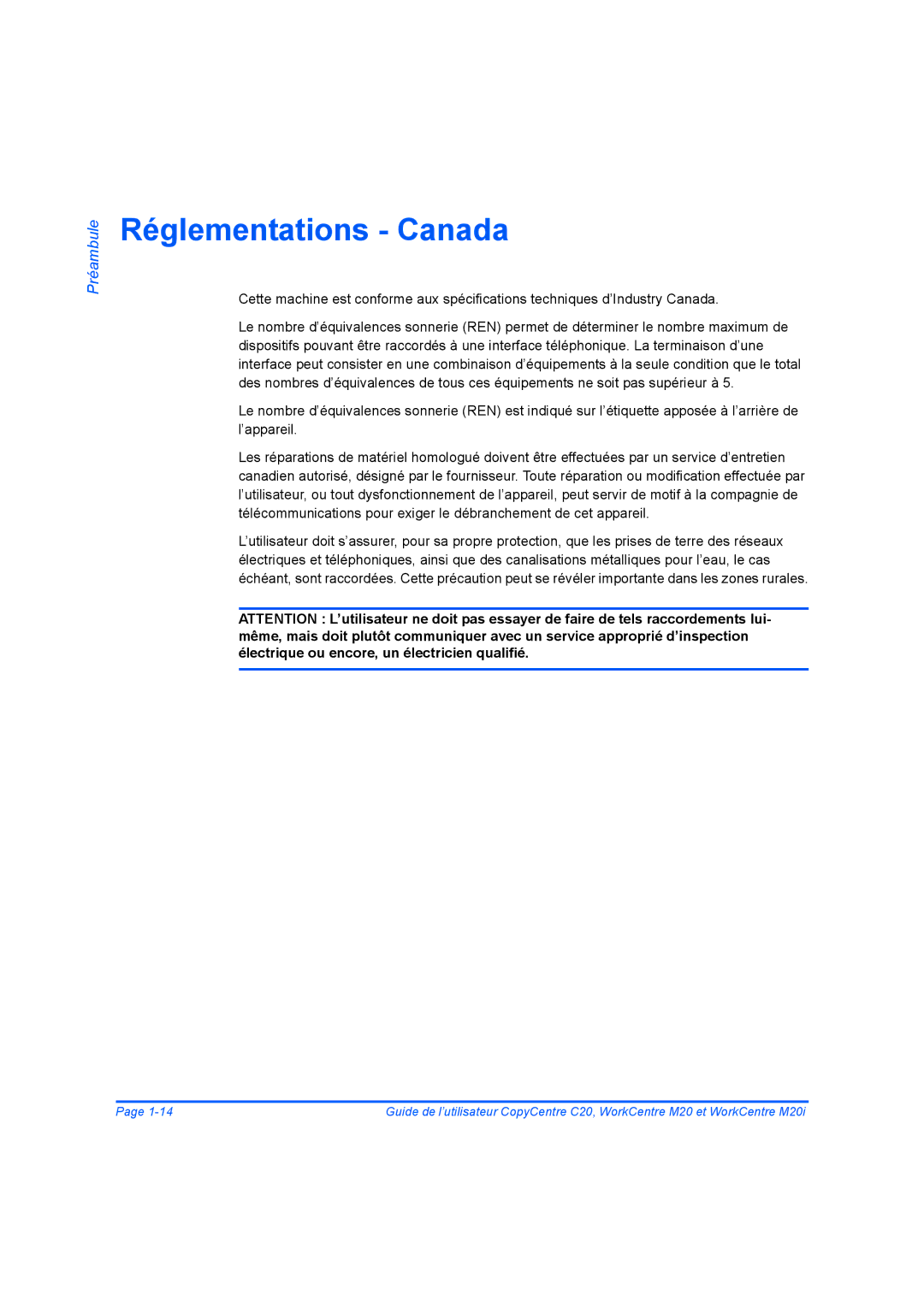 Xerox 604E07780 manual Réglementations Canada 