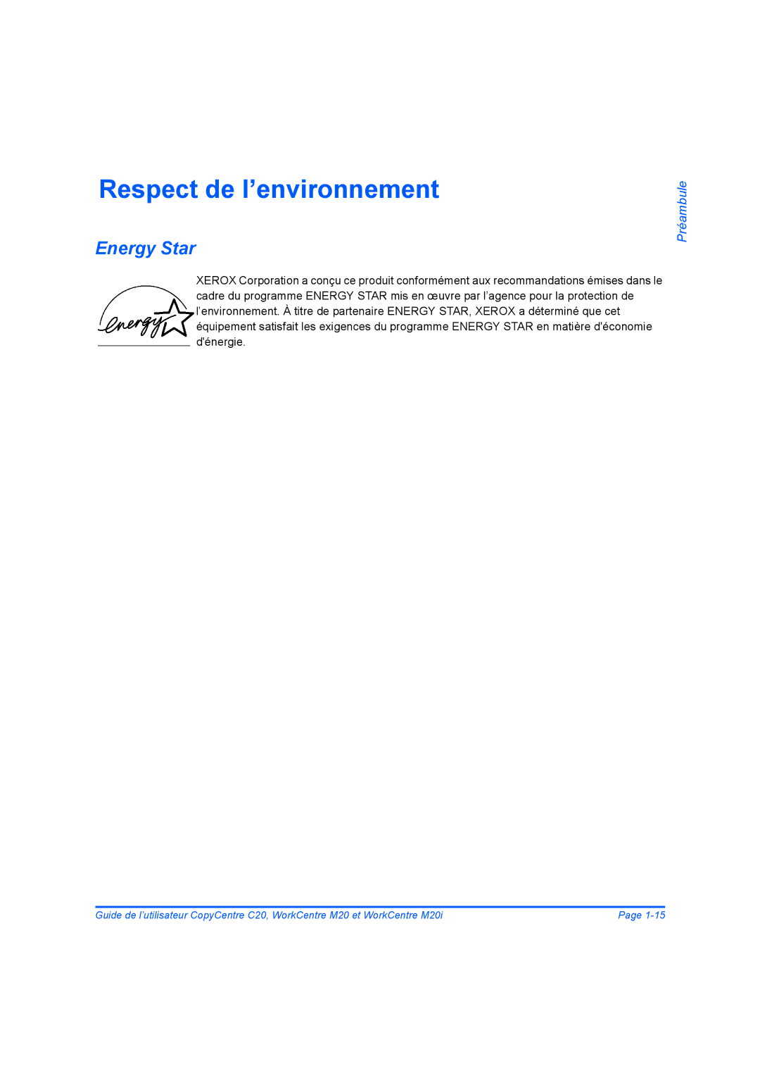 Xerox 604E07780 manual Respect de l’environnement, Energy Star 