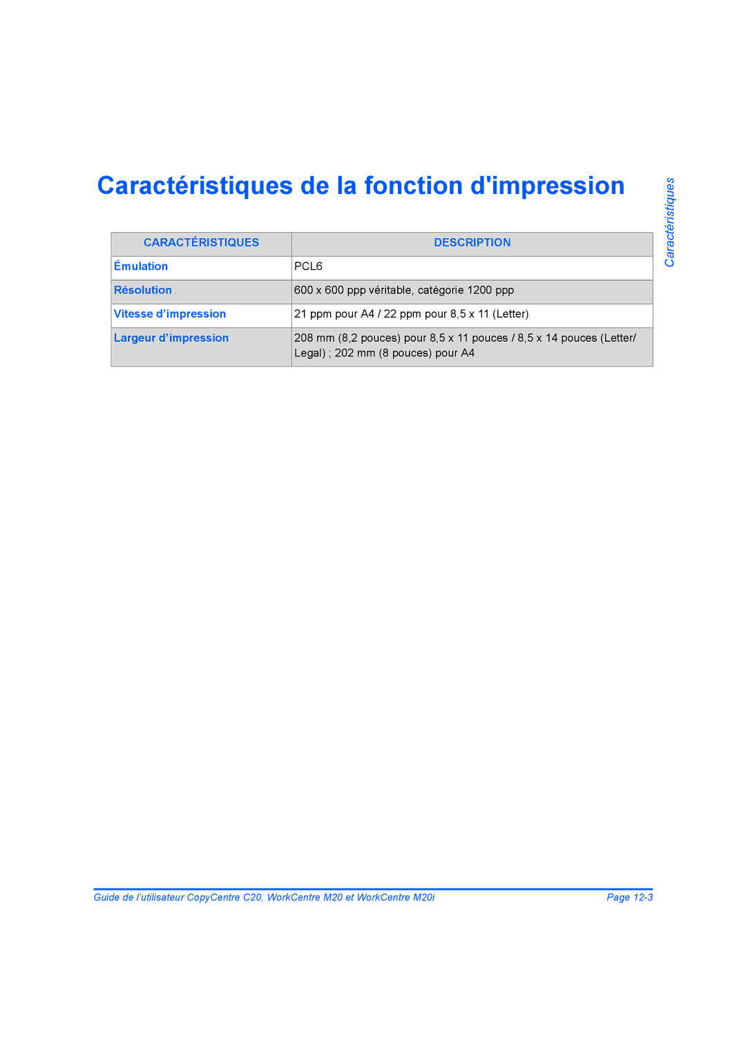 Xerox 604E07780 manual Caractéristiques de la fonction dimpression, Émulation 