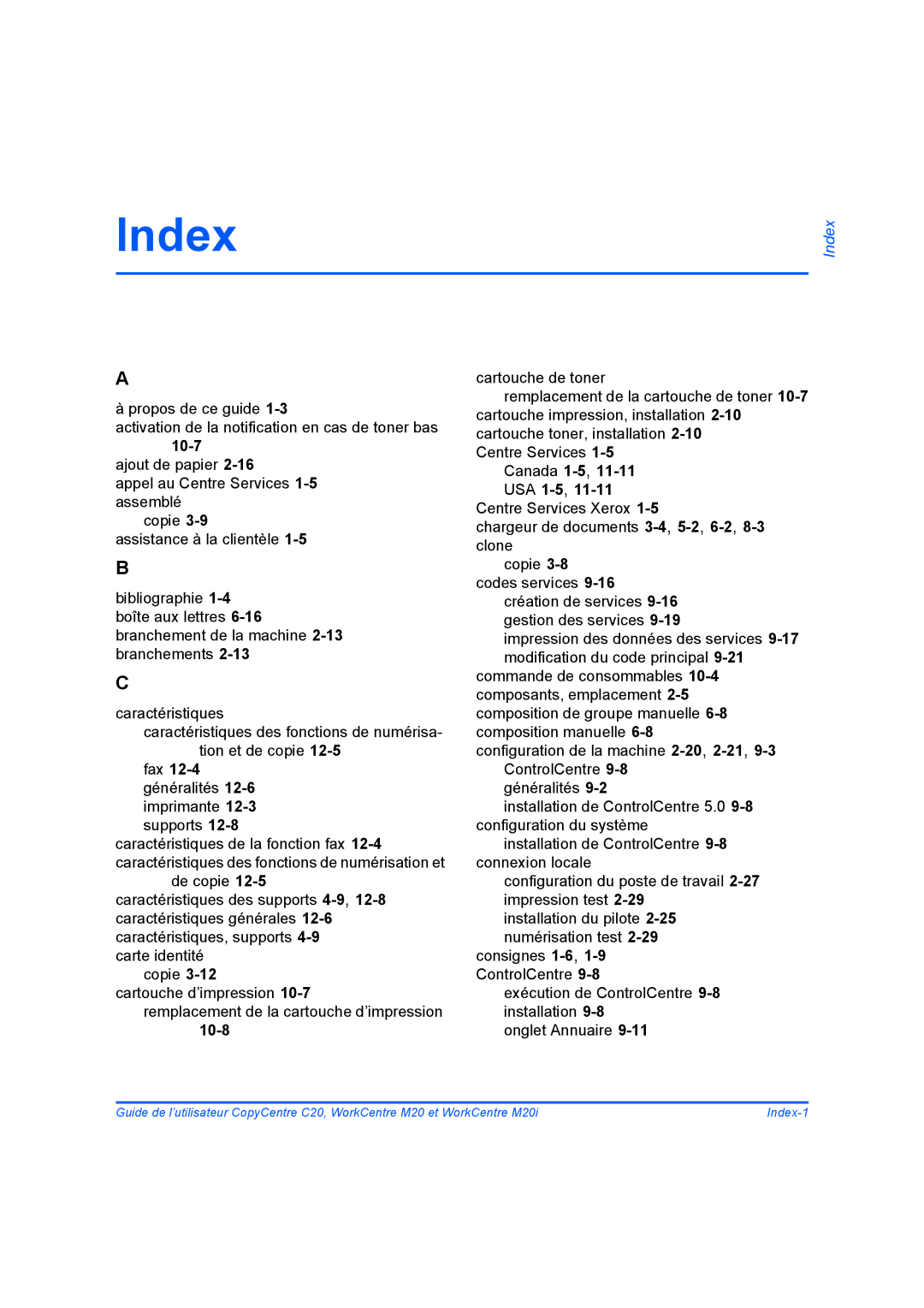 Xerox 604E07780 manual Index 