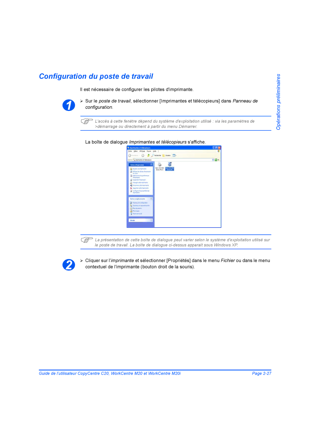 Xerox 604E07780 manual Configuration du poste de travail 