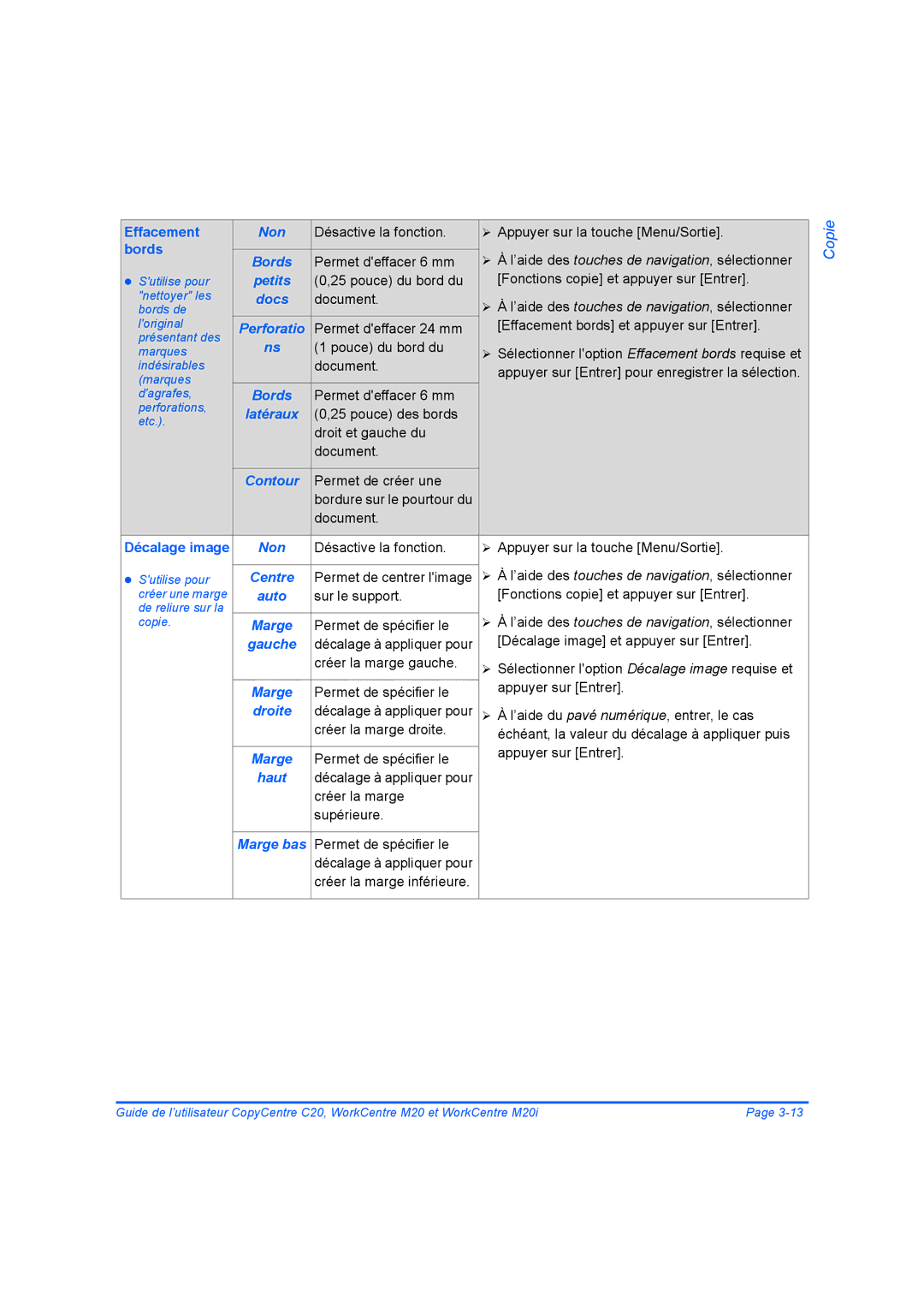 Xerox 604E07780 manual Bords, Petits, Docs, Perforatio, Latéraux, Contour, Gauche, Droite, Haut 