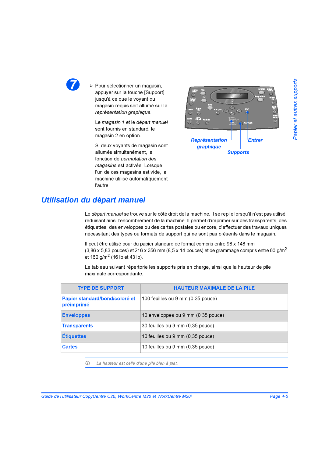 Xerox 604E07780 manual Utilisation du départ manuel, Graphique Supports 