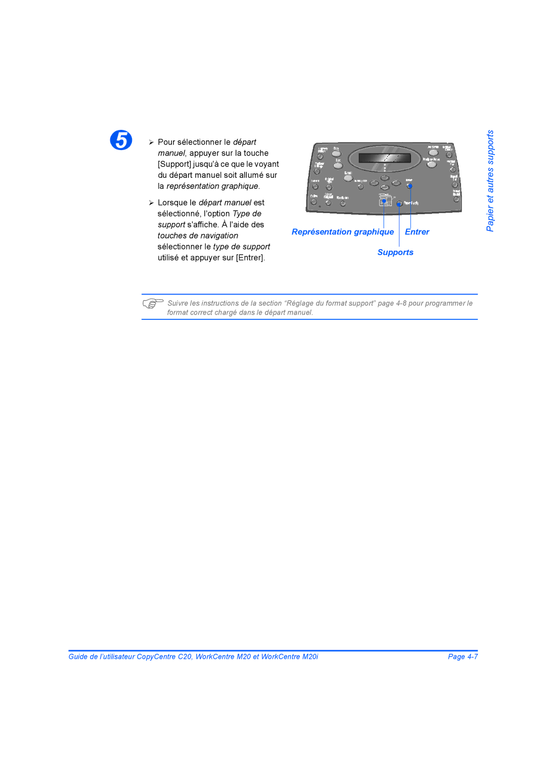 Xerox 604E07780 manual ¾ Pour sélectionner le départ, Représentation graphique Entrer Supports 