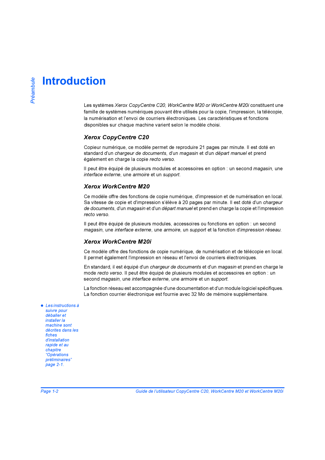 Xerox 604E07780 manual Introduction, Xerox CopyCentre C20, Xerox WorkCentre M20i 