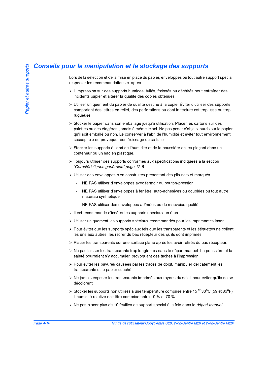 Xerox 604E07780 manual Conseils pour la manipulation et le stockage des supports 