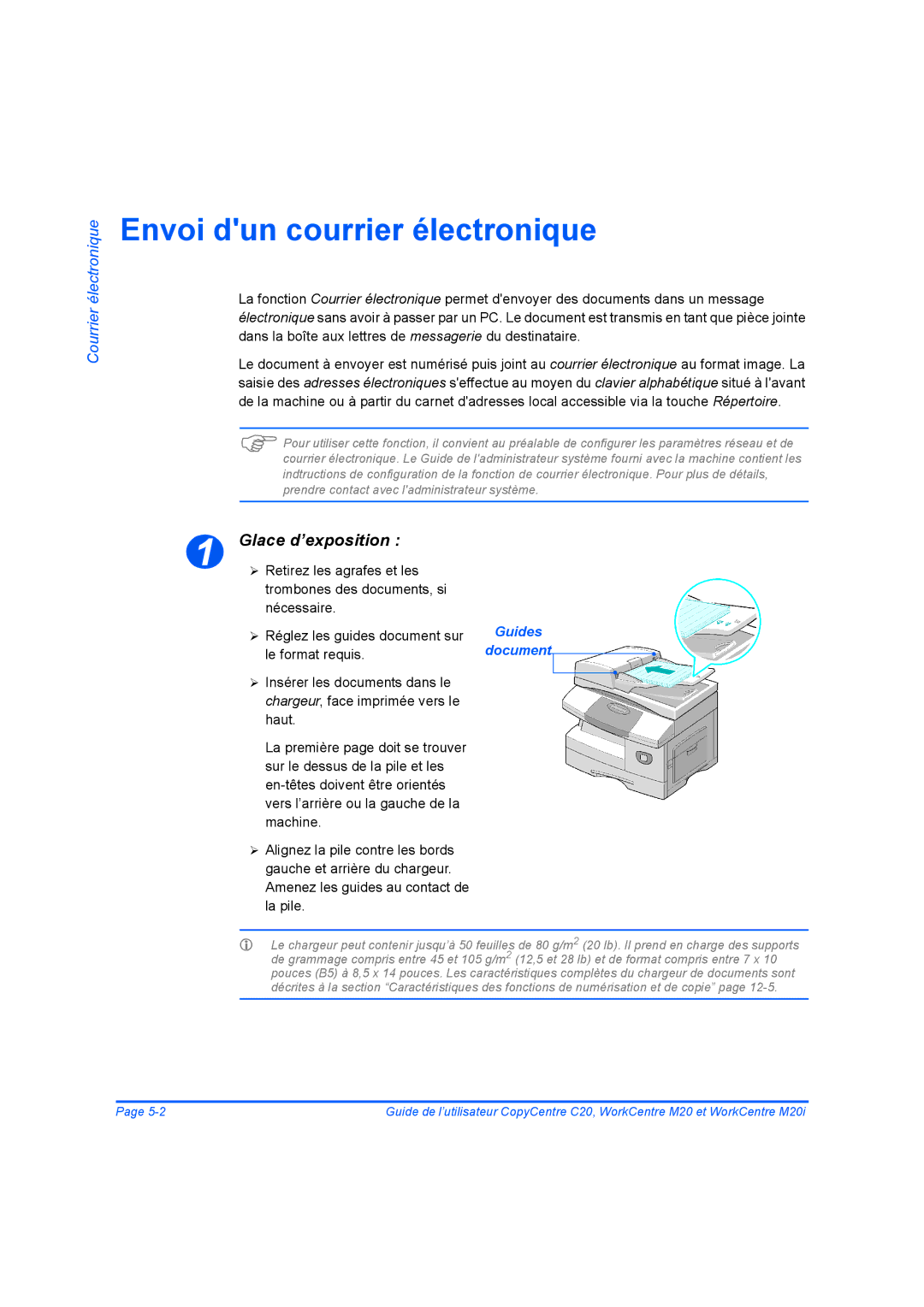 Xerox 604E07780 manual Envoi dun courrier électronique, Glace d’exposition 