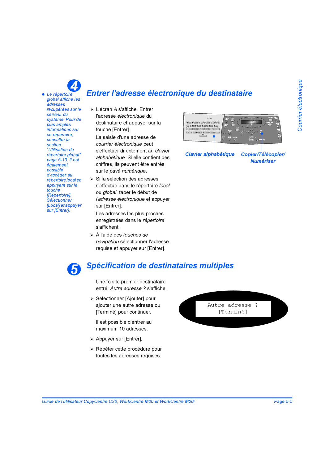 Xerox 604E07780 manual Entrer ladresse électronique du destinataire, Spécification de destinataires multiples 