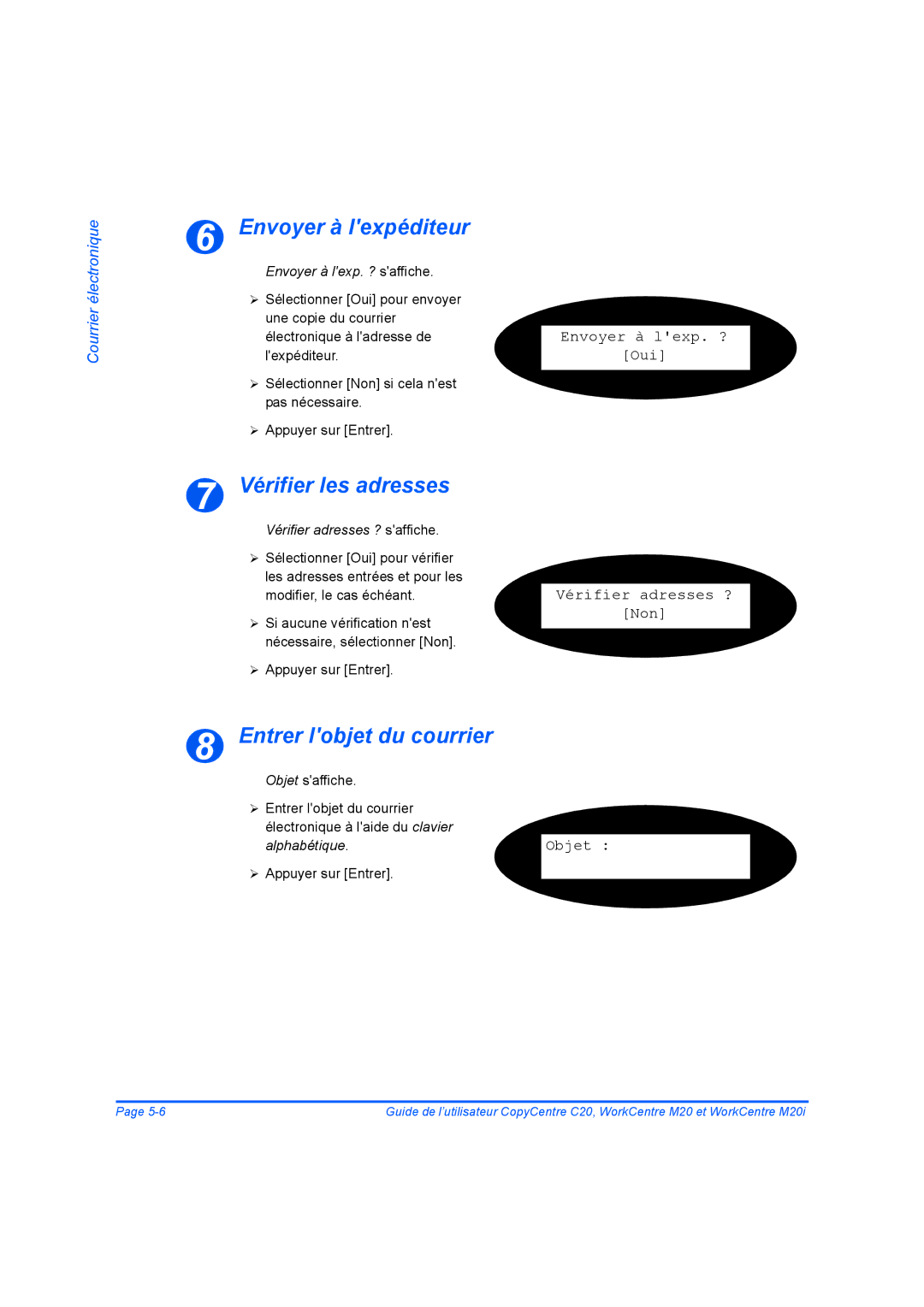 Xerox 604E07780 manual Envoyer à lexpéditeur, Vérifier les adresses, Entrer lobjet du courrier 