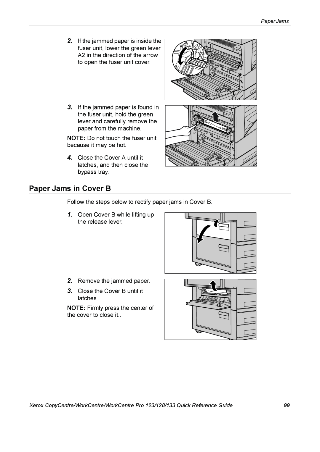 Xerox 604P18037 manual Paper Jams in Cover B 