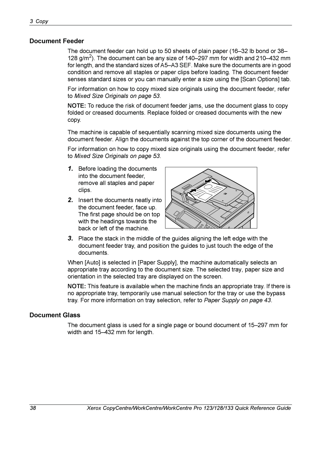 Xerox 604P18037 manual Document Feeder, Document Glass 