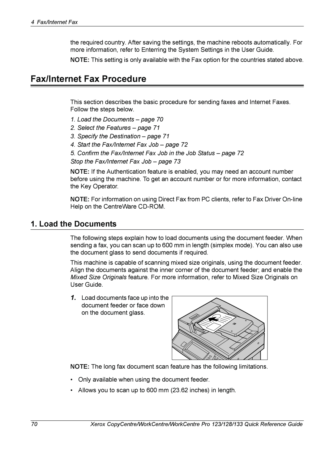 Xerox 604P18037 manual Fax/Internet Fax Procedure, Specify the Destination - page, Start the Fax/Internet Fax Job - page 