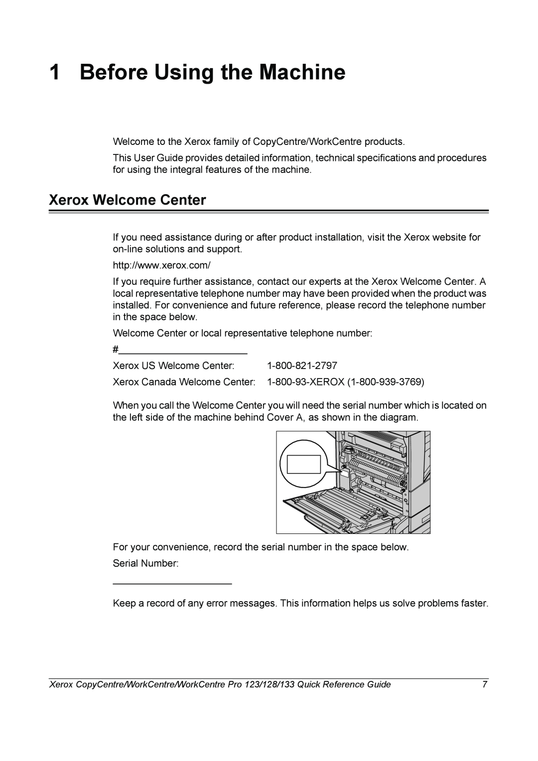 Xerox 604P18037 manual Before Using the Machine, Xerox Welcome Center 