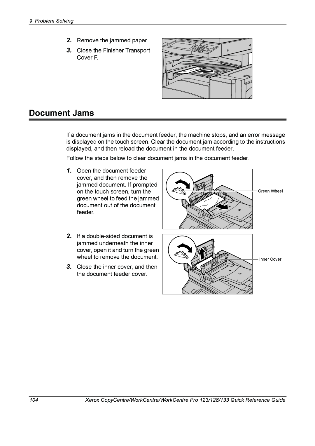 Xerox 604P18037 manual Document Jams 