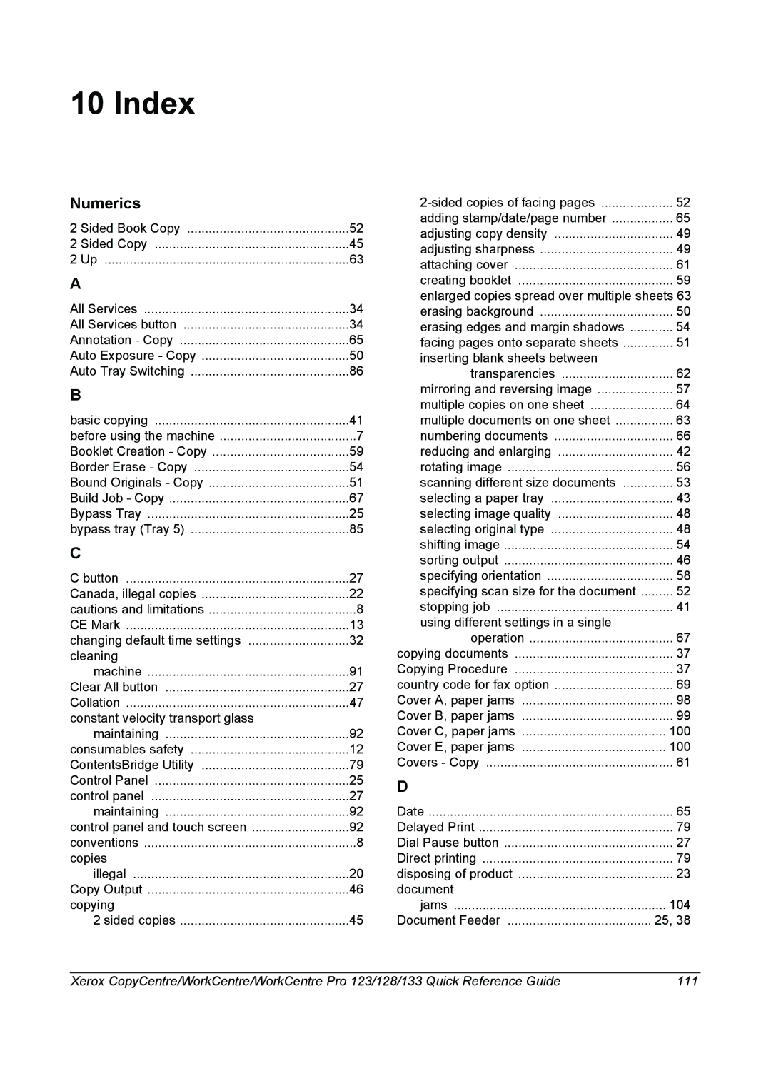 Xerox 604P18037 manual Index, Numerics 