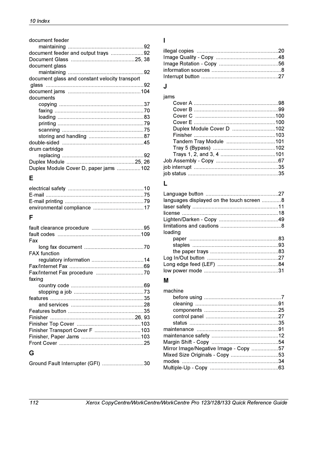 Xerox 604P18037 manual Index 