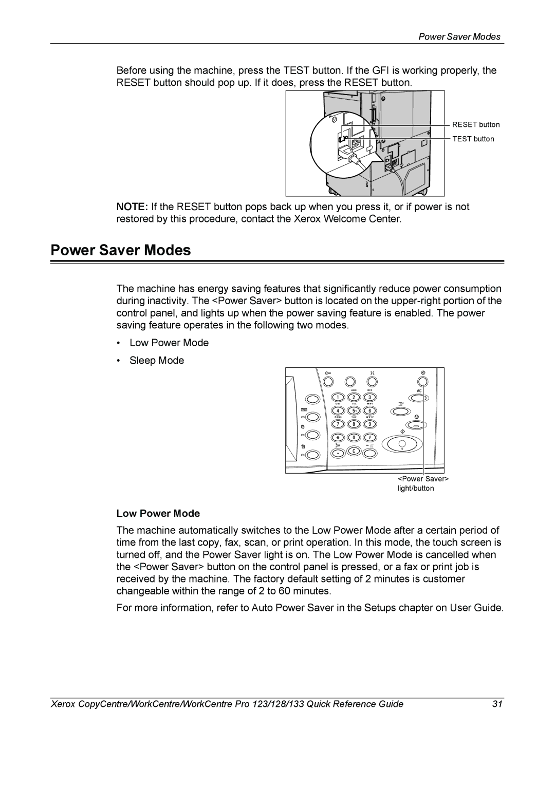 Xerox 604P18037 manual Power Saver Modes, Low Power Mode 