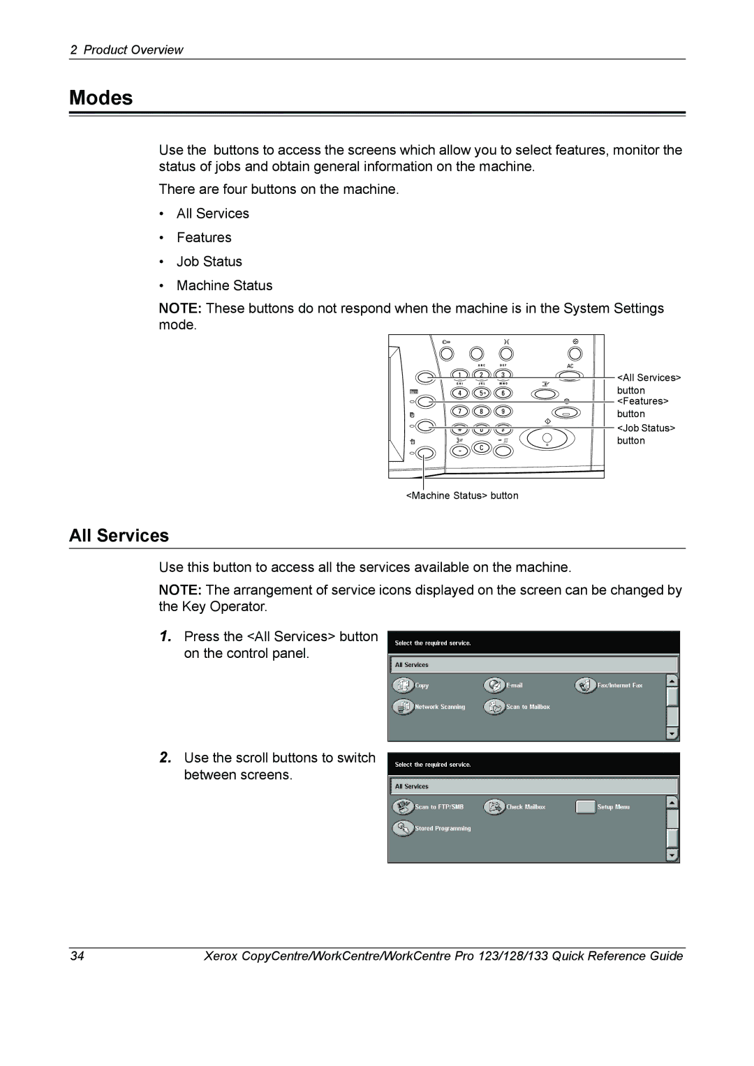 Xerox 604P18037 manual Modes, All Services 