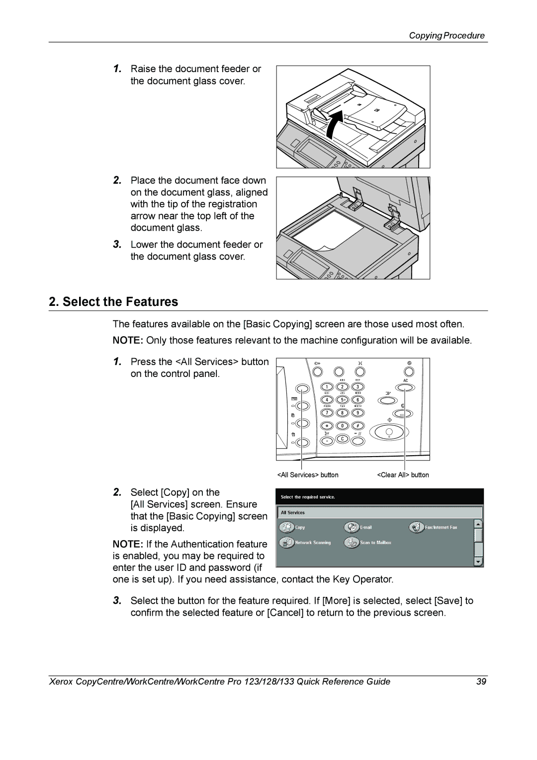 Xerox 604P18037 manual Select the Features 