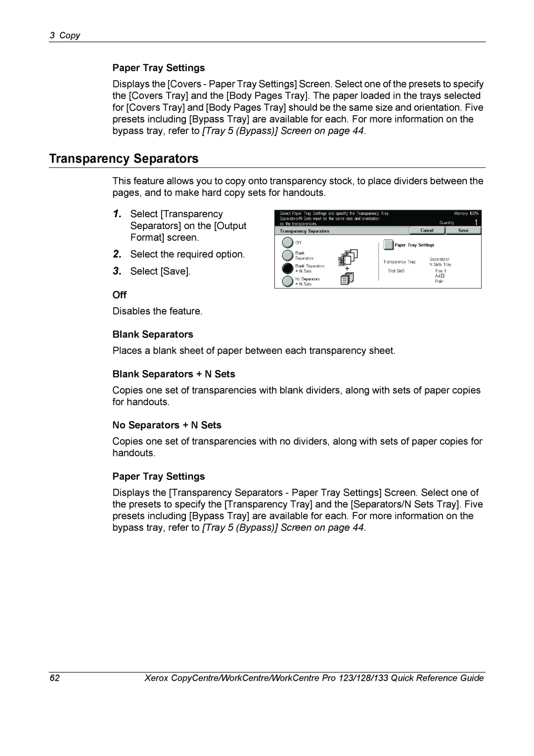 Xerox 604P18037 manual Transparency Separators, Blank Separators + N Sets, No Separators + N Sets 