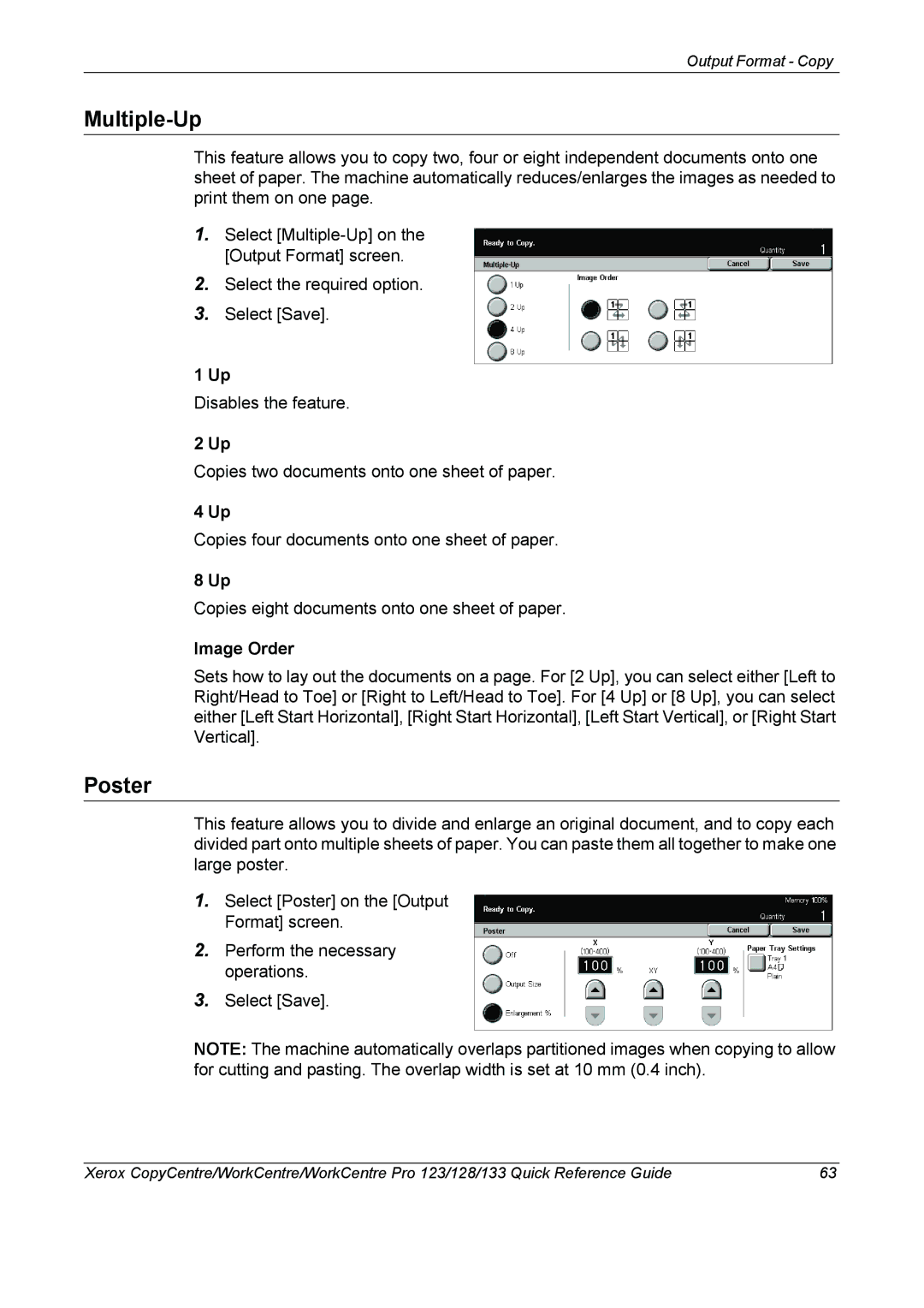 Xerox 604P18037 manual Multiple-Up, Poster, Image Order 