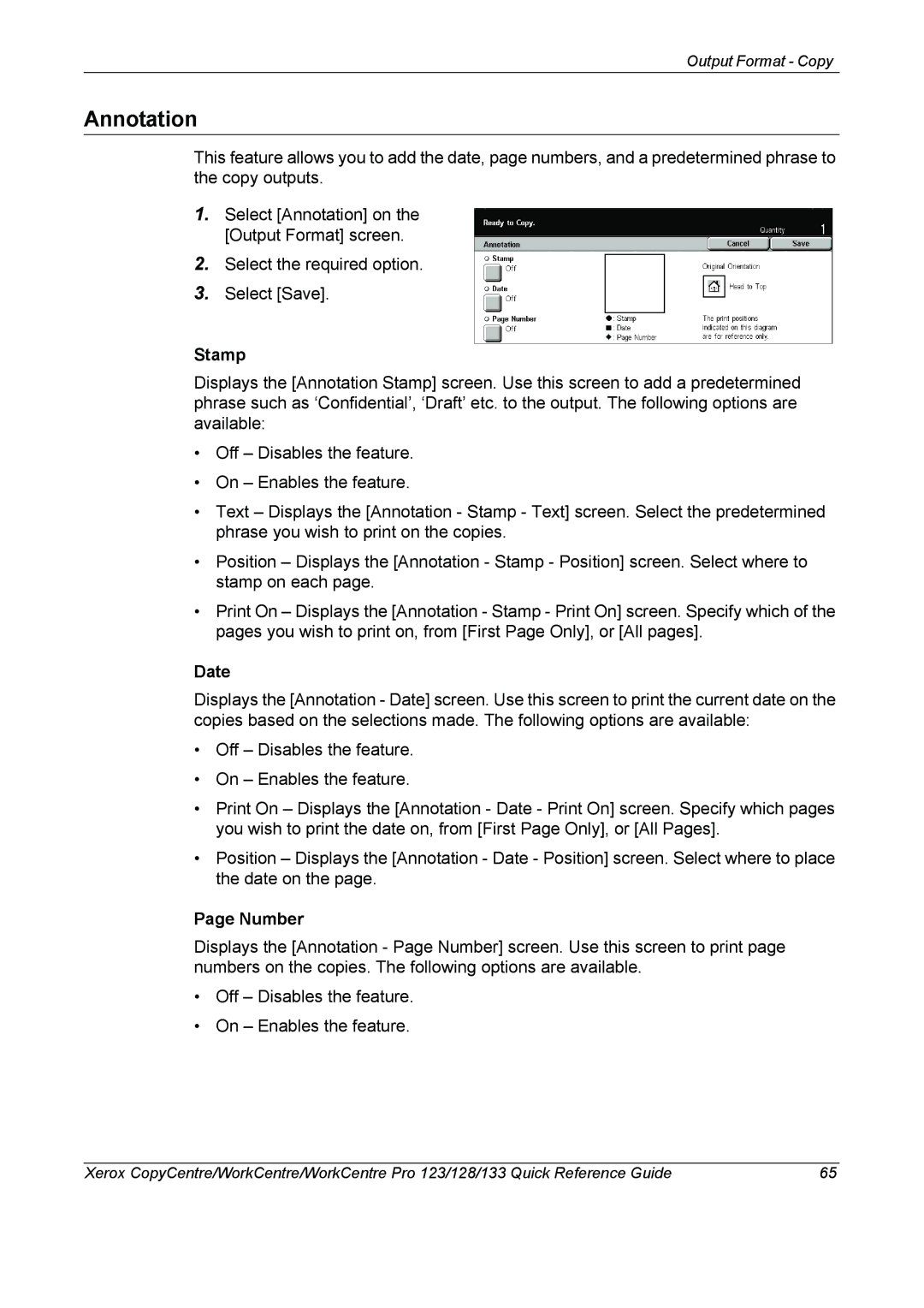 Xerox 604P18037 manual Annotation, Stamp, Date, Number 