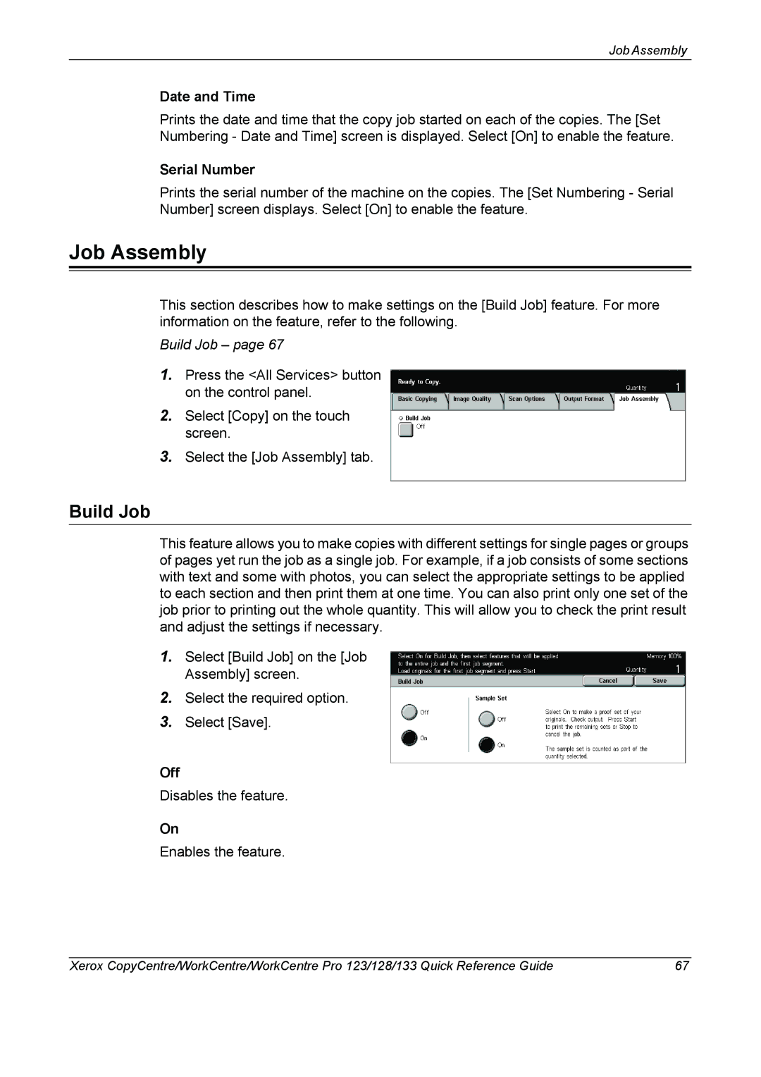 Xerox 604P18037 manual Job Assembly, Build Job, Date and Time, Serial Number 