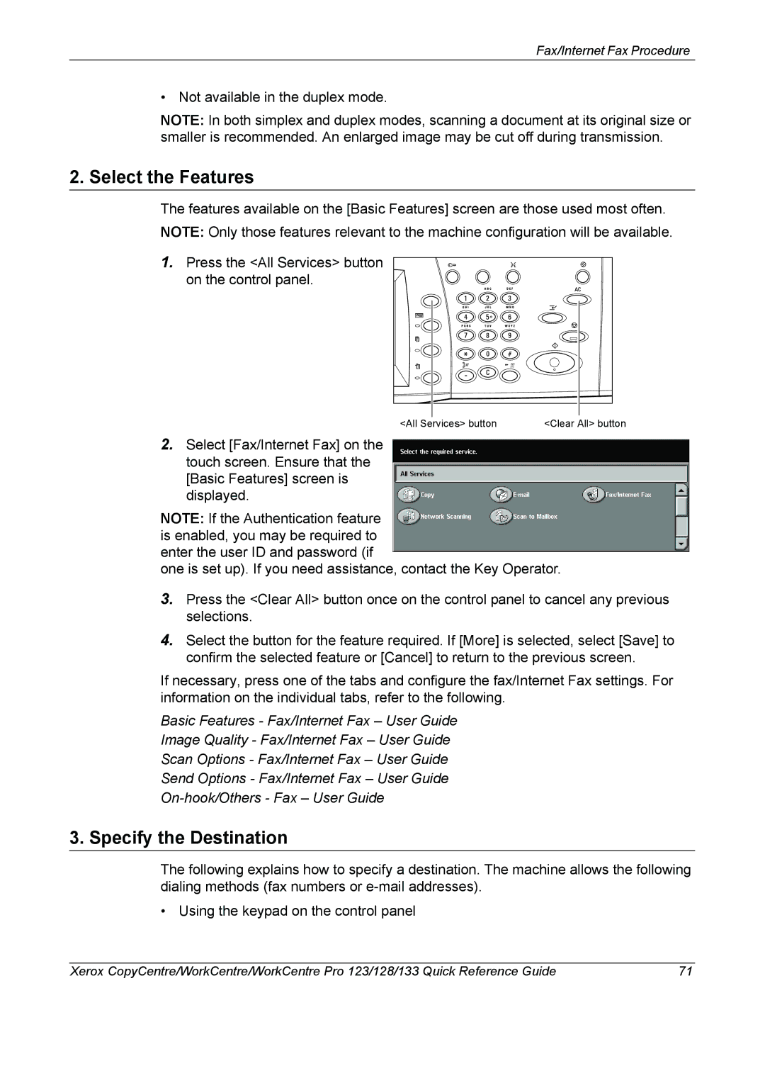 Xerox 604P18037 manual Select the Features, Specify the Destination 