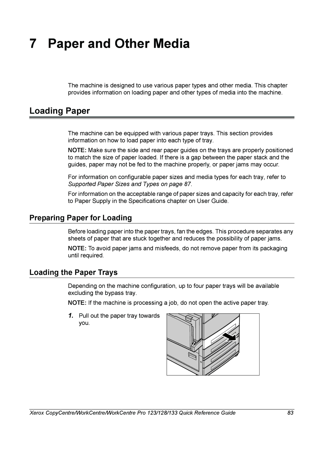 Xerox 604P18037 manual Paper and Other Media, Loading Paper, Preparing Paper for Loading, Loading the Paper Trays 