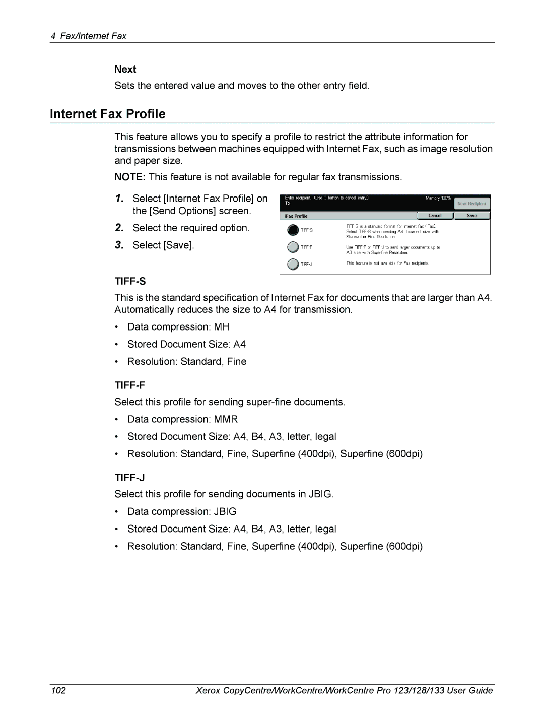 Xerox 604P18057 manual Internet Fax Profile, Tiff-S 