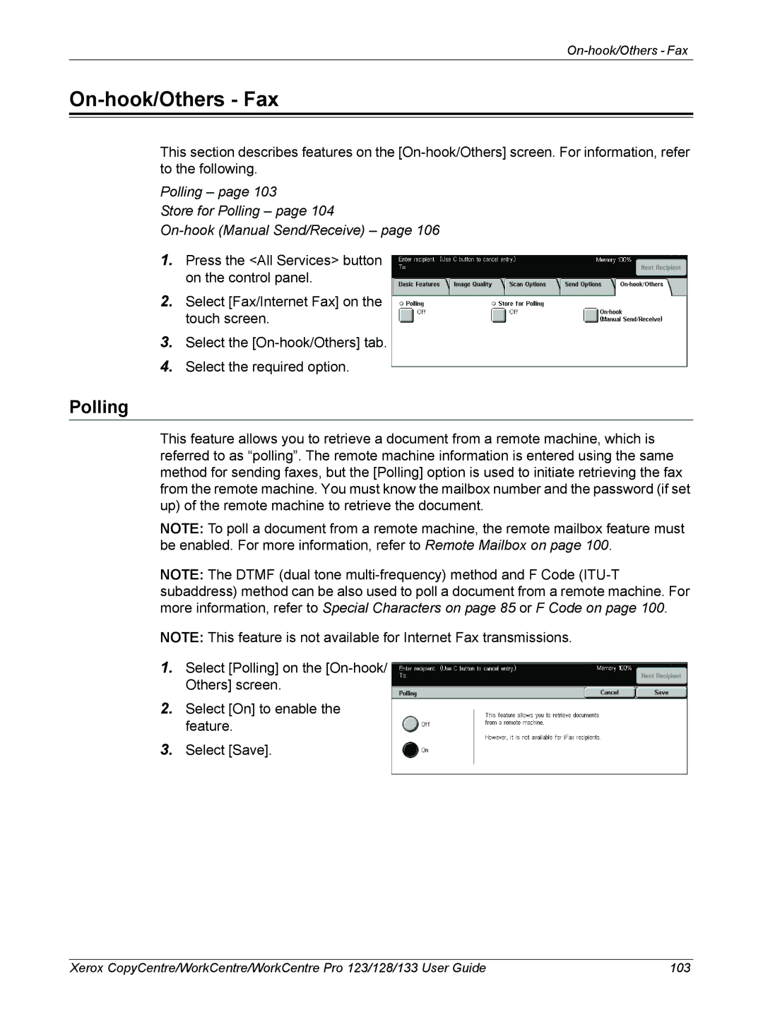 Xerox 604P18057 manual On-hook/Others Fax, Polling 