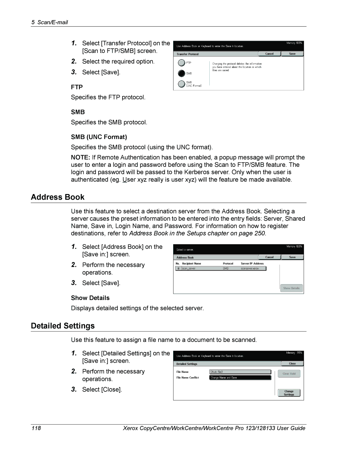 Xerox 604P18057 manual Detailed Settings, SMB UNC Format 