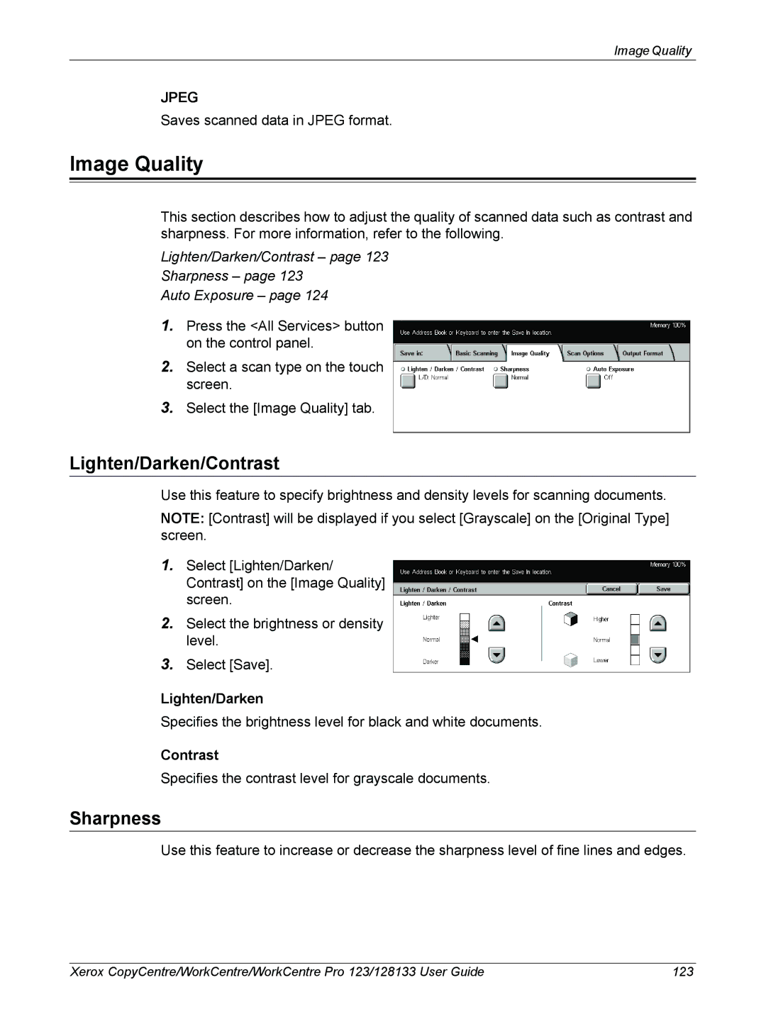 Xerox 604P18057 manual Image Quality, Lighten/Darken/Contrast 