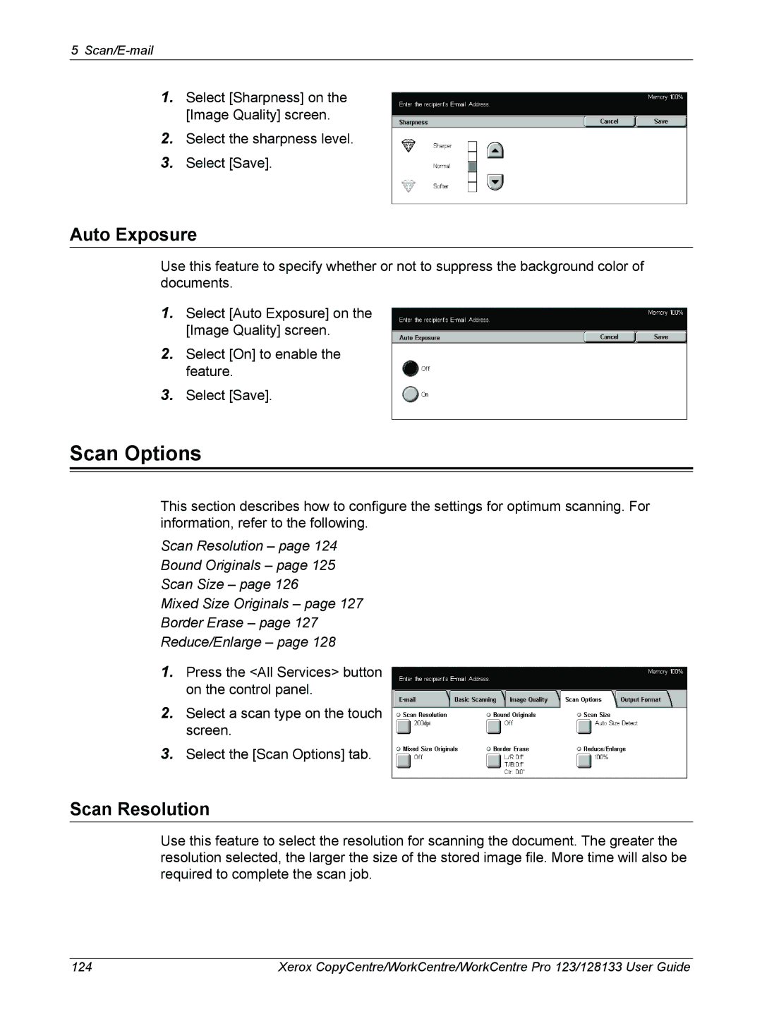 Xerox 604P18057 manual Scan Options, Scan Resolution 