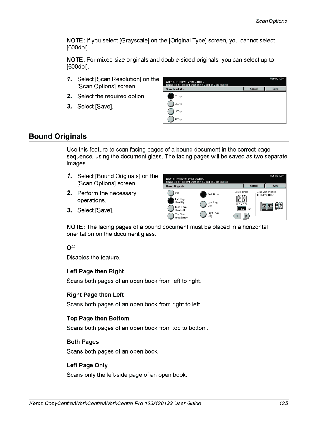 Xerox 604P18057 manual Scans both pages of an open book 