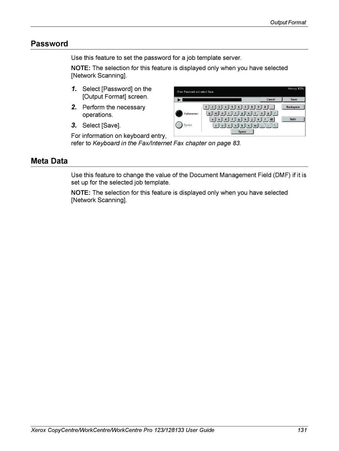 Xerox 604P18057 manual Password, Meta Data 