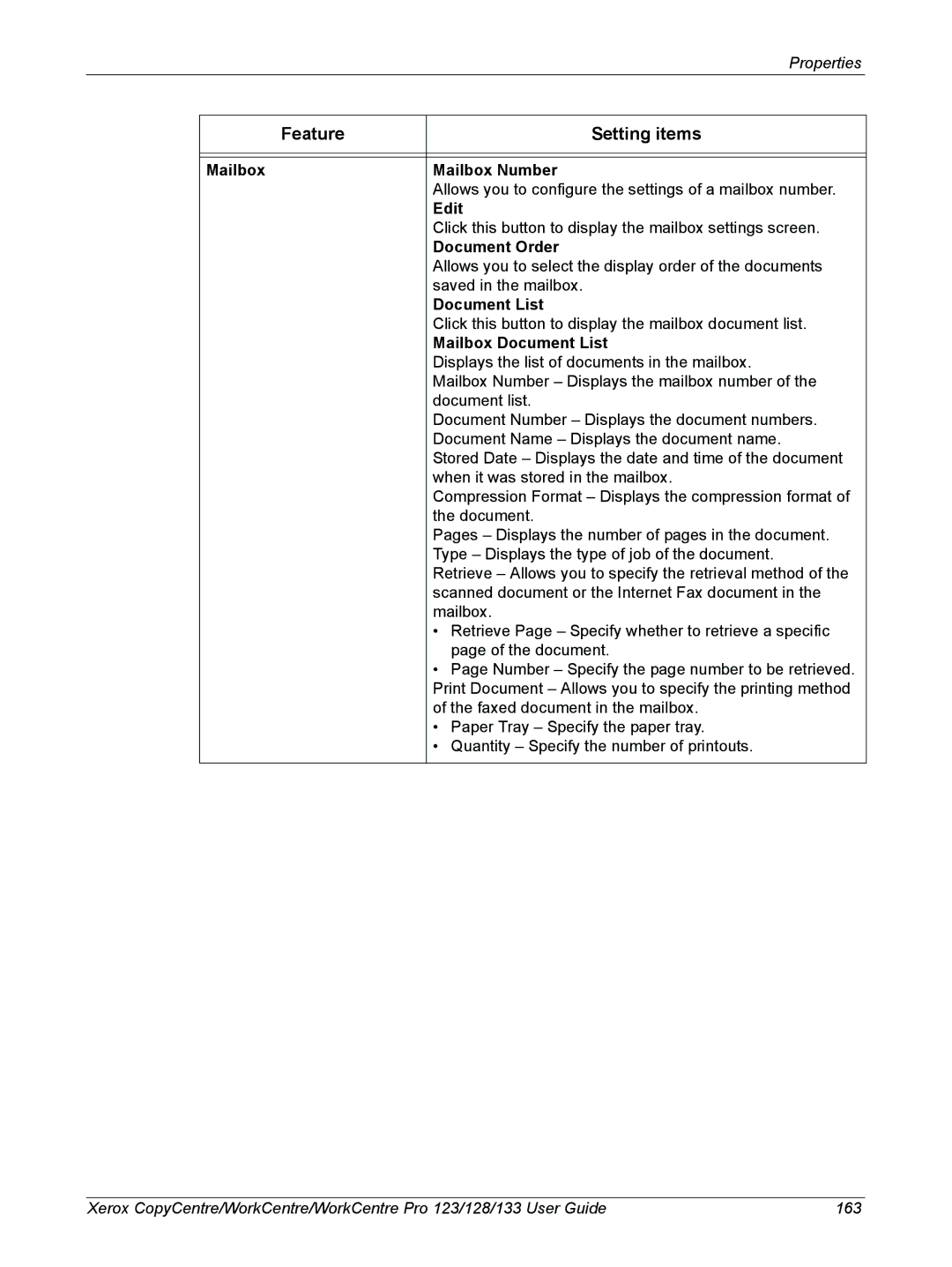 Xerox 604P18057 manual Mailbox Mailbox Number, Edit, Document Order, Mailbox Document List 