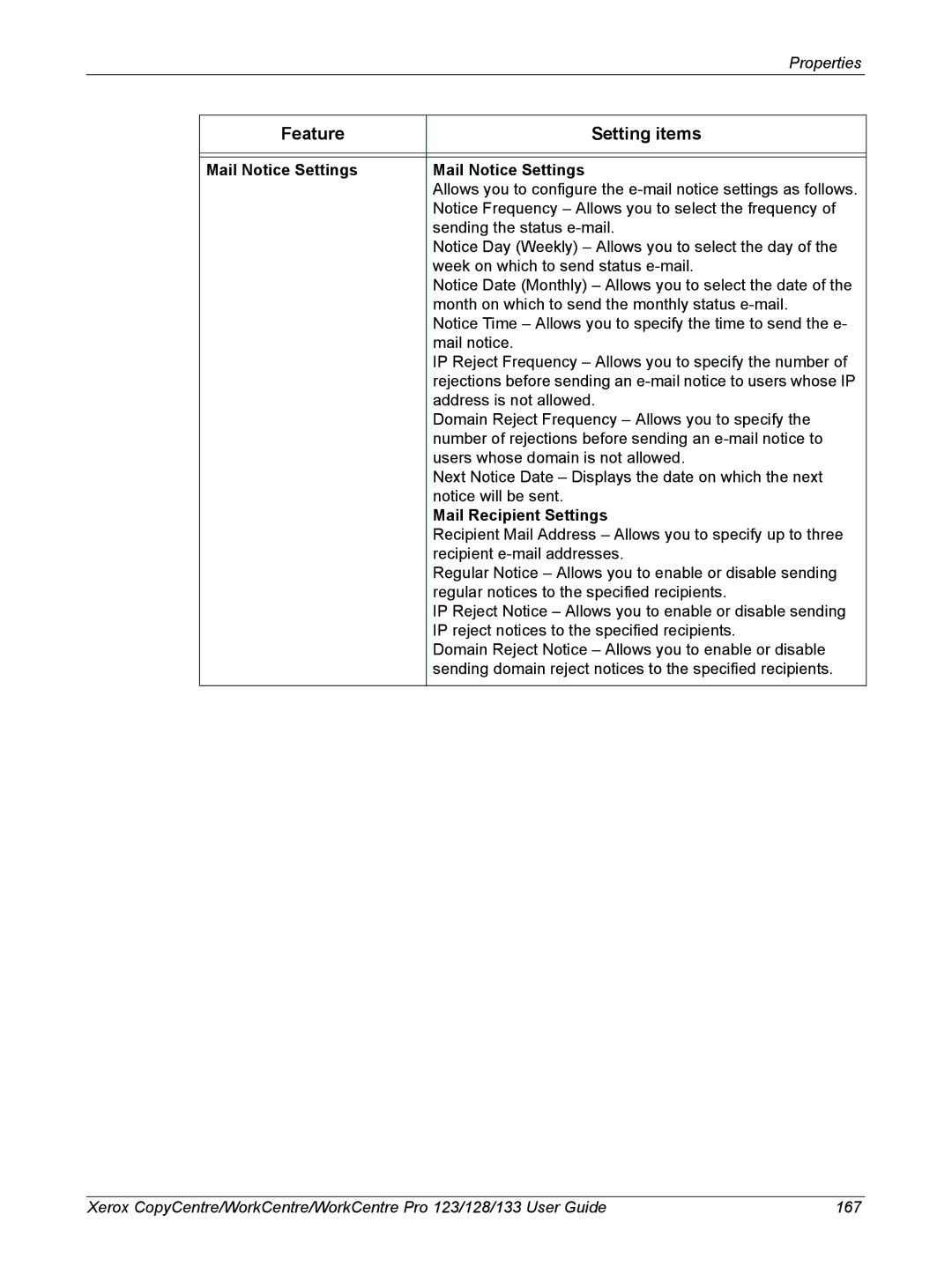 Xerox 604P18057 manual Mail Notice Settings, Mail Recipient Settings 