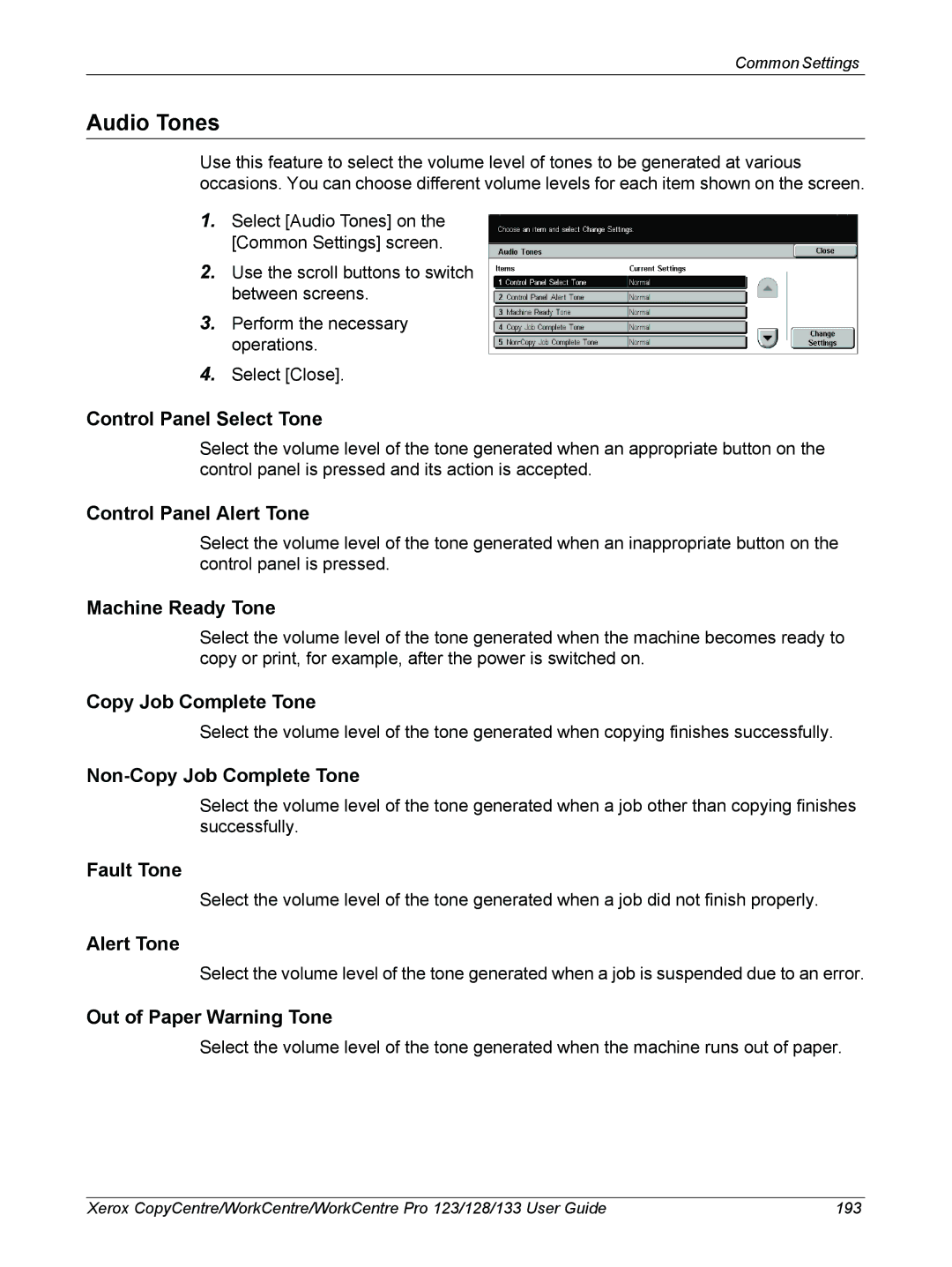 Xerox 604P18057 manual Audio Tones 