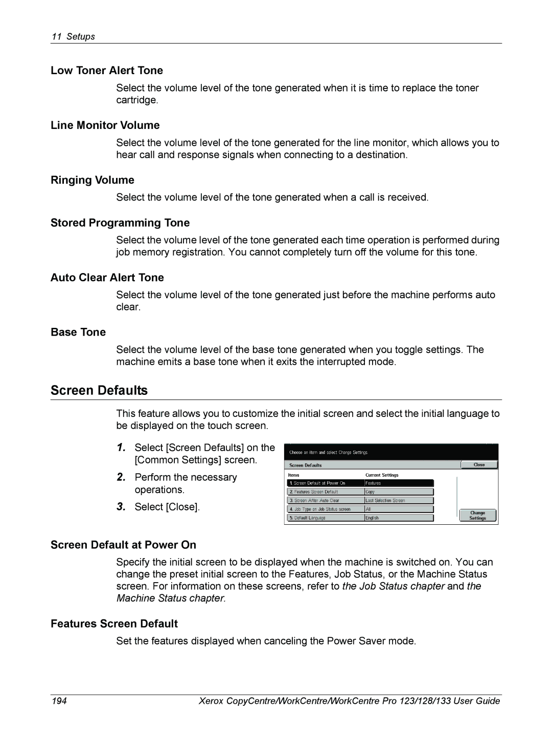 Xerox 604P18057 manual Screen Defaults 