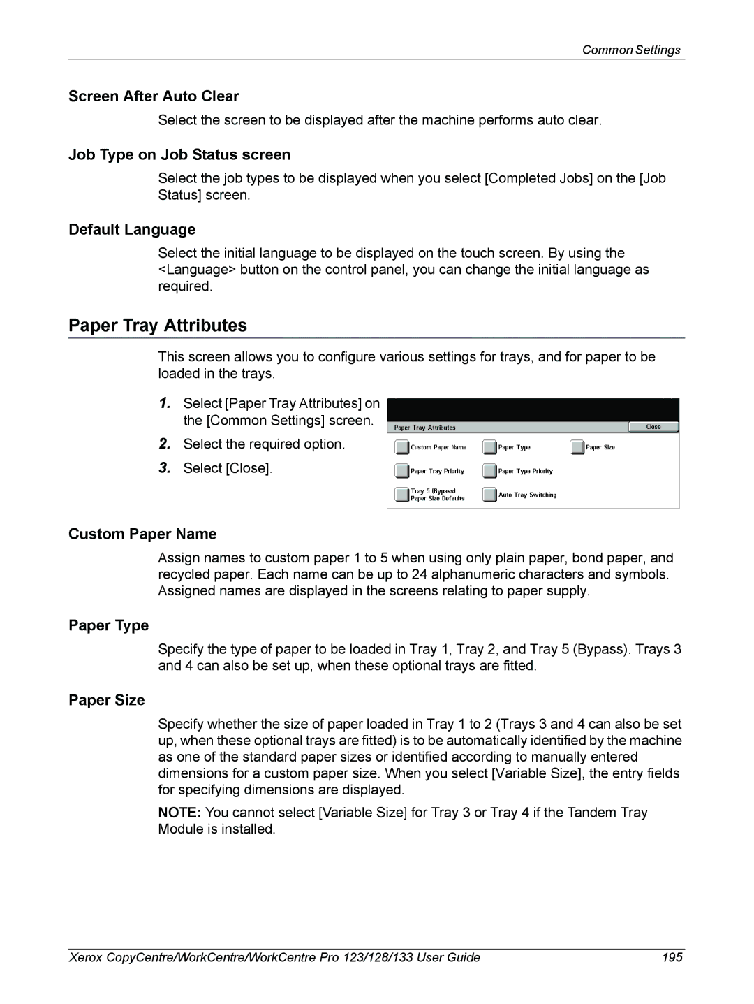 Xerox 604P18057 manual Paper Tray Attributes 