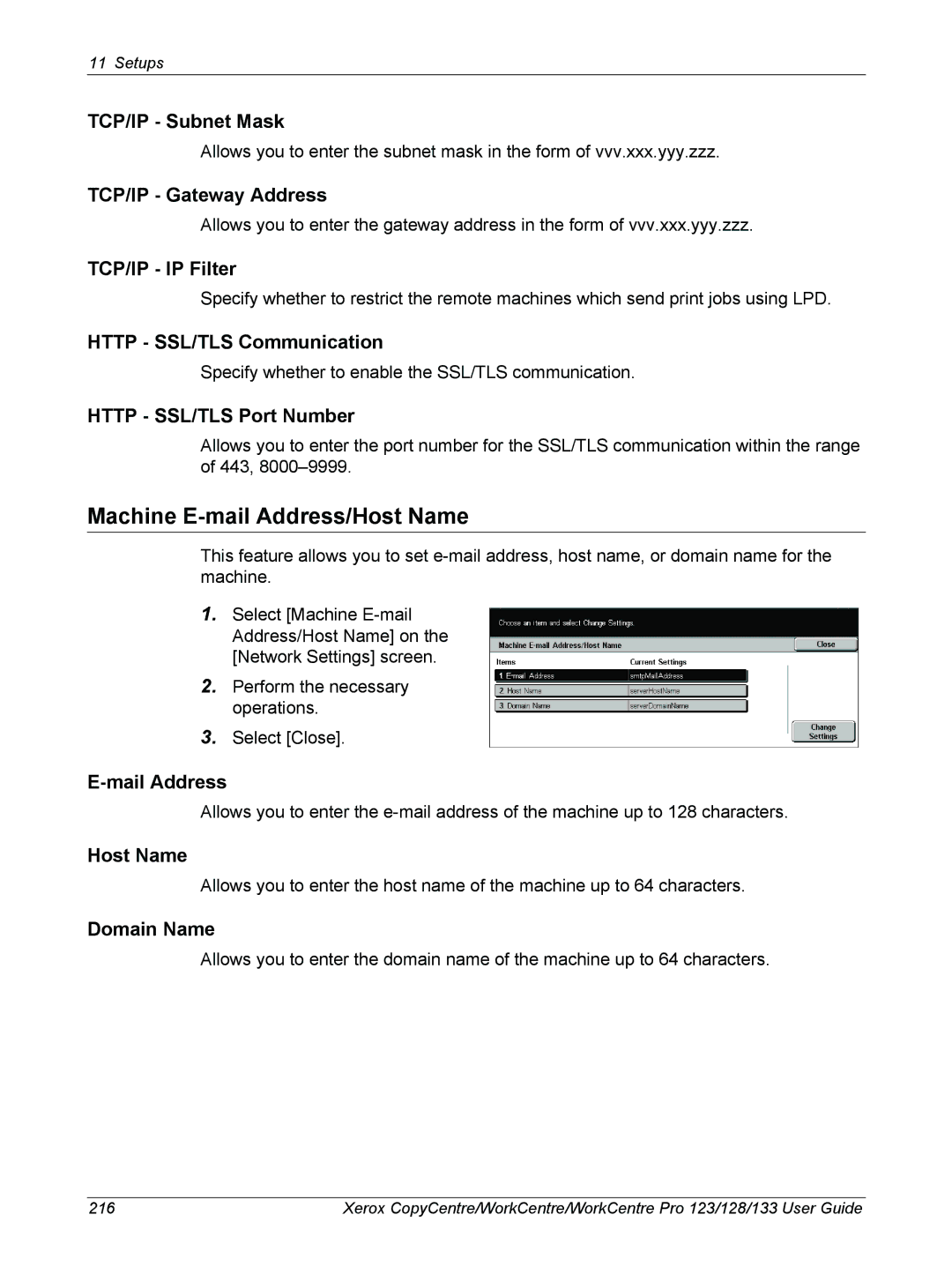 Xerox 604P18057 manual Machine E-mail Address/Host Name 