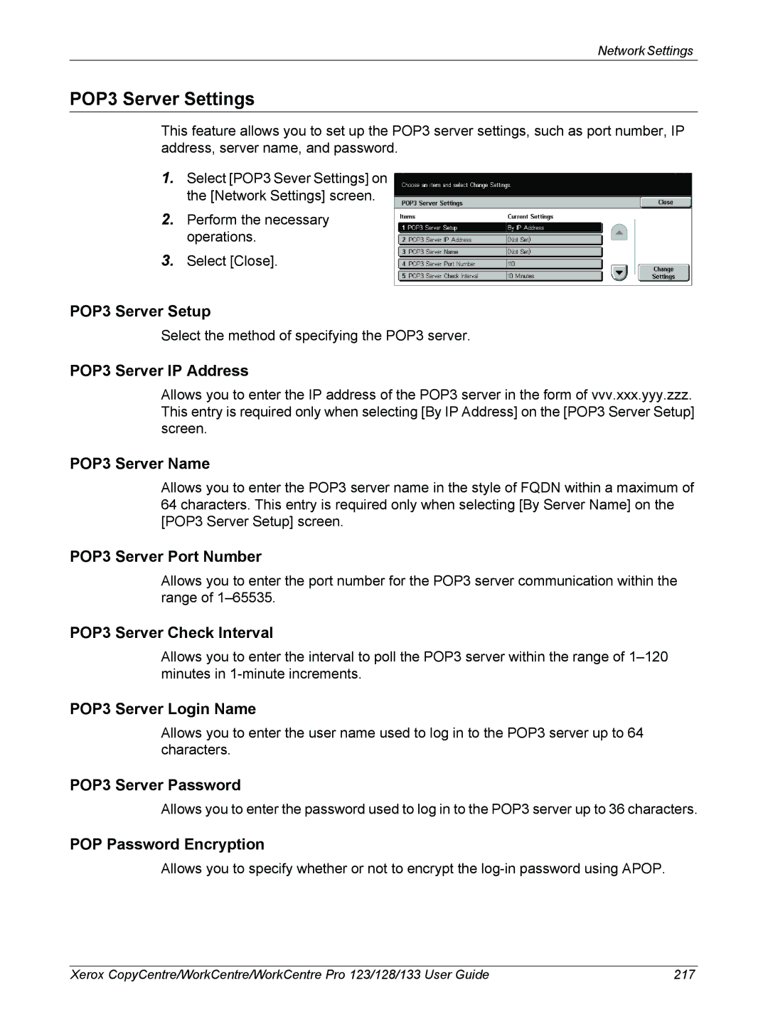 Xerox 604P18057 manual POP3 Server Settings 