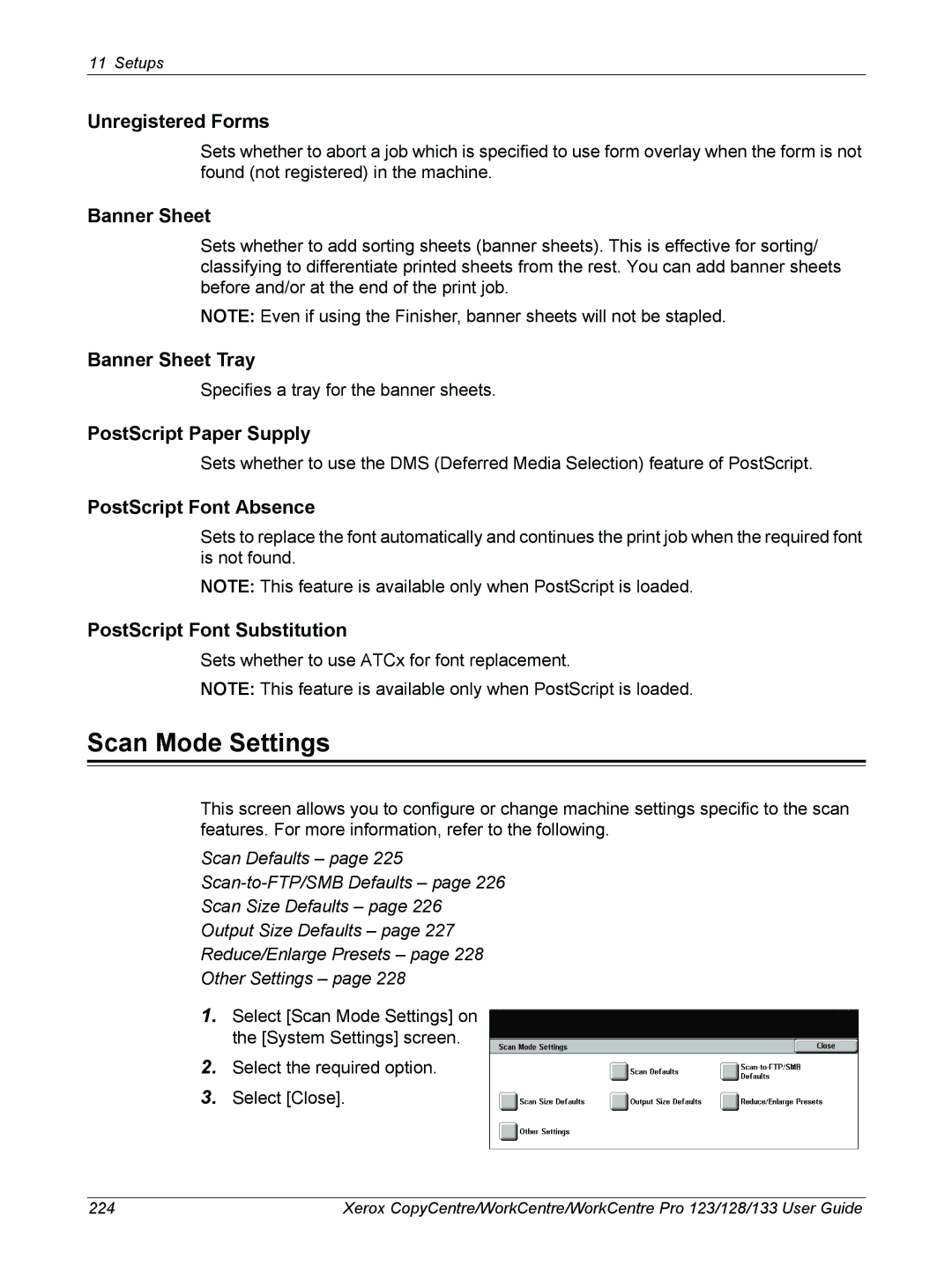 Xerox 604P18057 manual Scan Mode Settings 