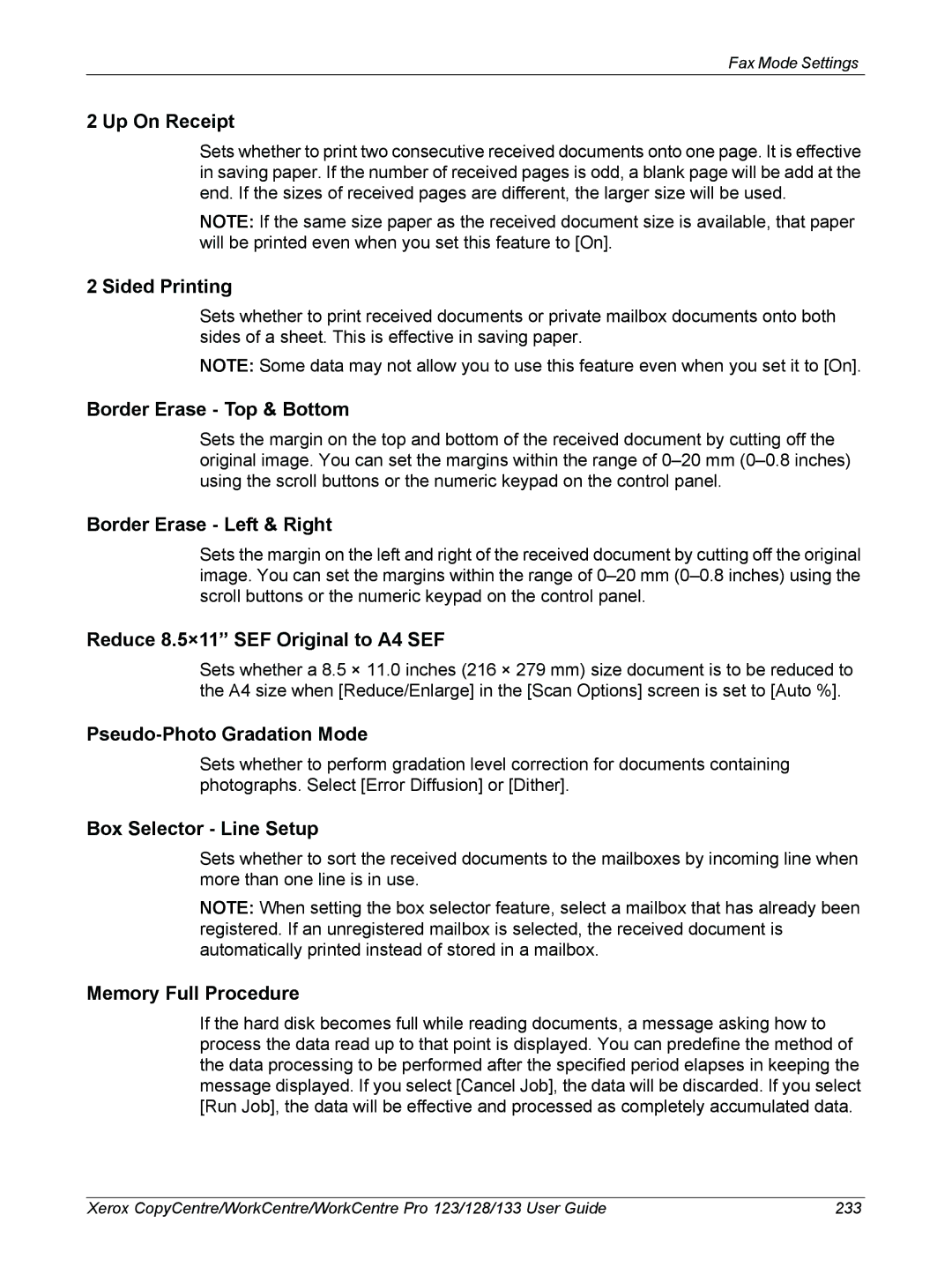 Xerox 604P18057 manual Up On Receipt, Sided Printing, Reduce 8.5×11 SEF Original to A4 SEF, Box Selector Line Setup 