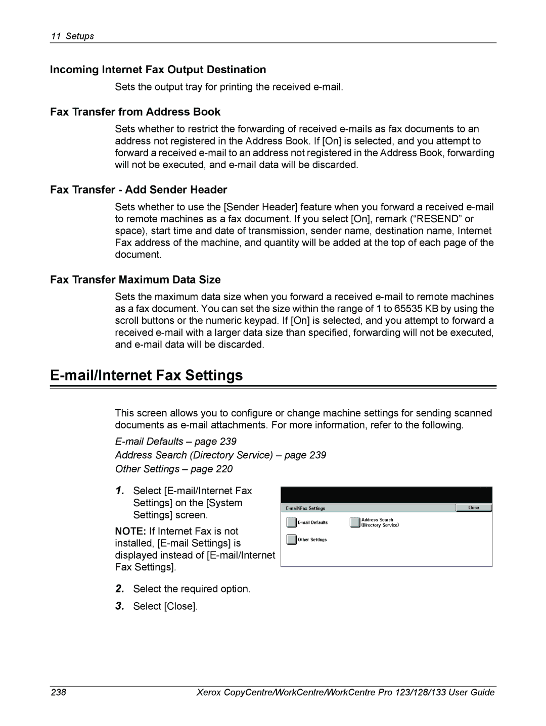 Xerox 604P18057 manual Mail/Internet Fax Settings, Incoming Internet Fax Output Destination, Fax Transfer from Address Book 