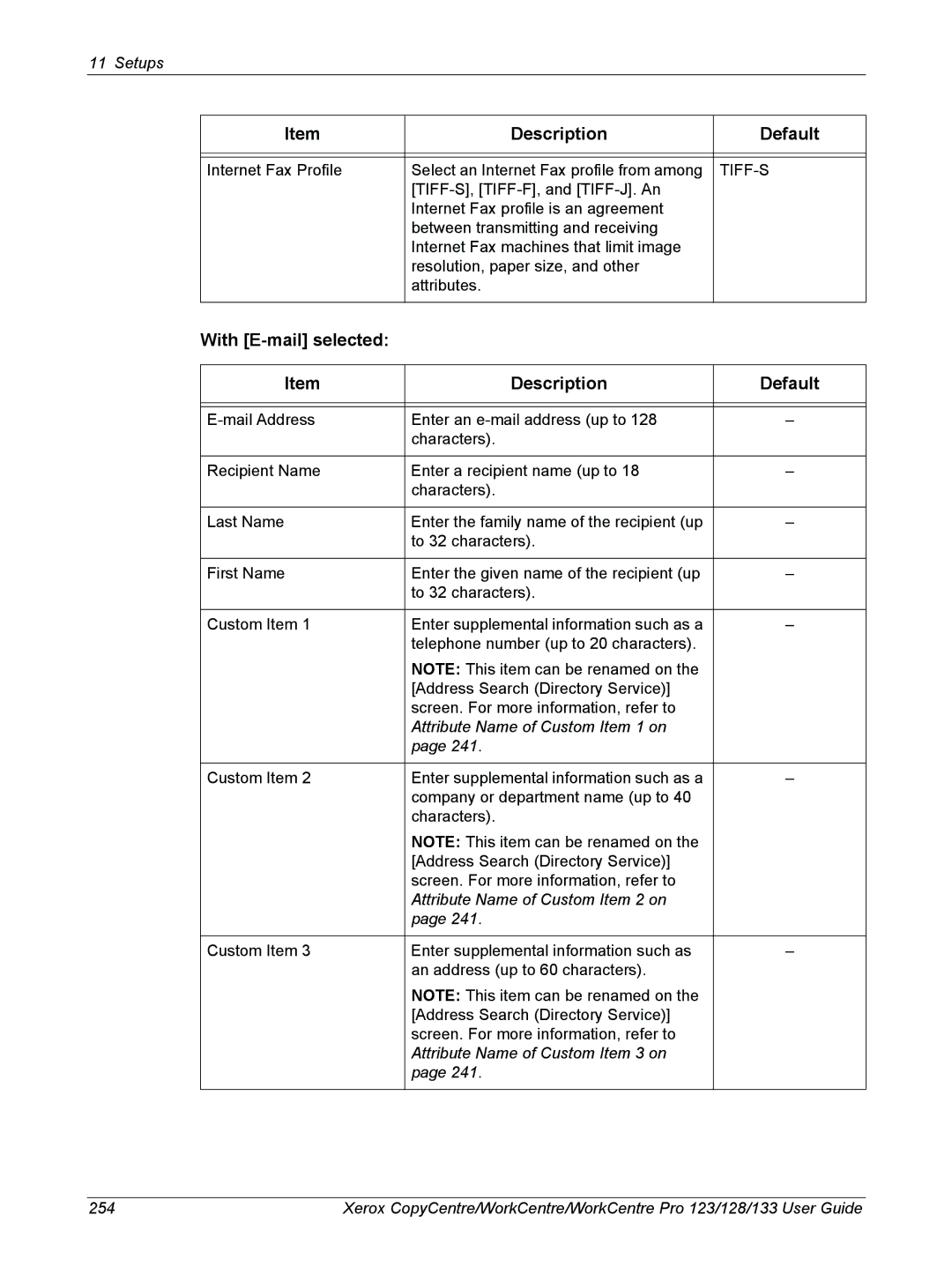 Xerox 604P18057 manual Description Default, With E-mail selected Description 