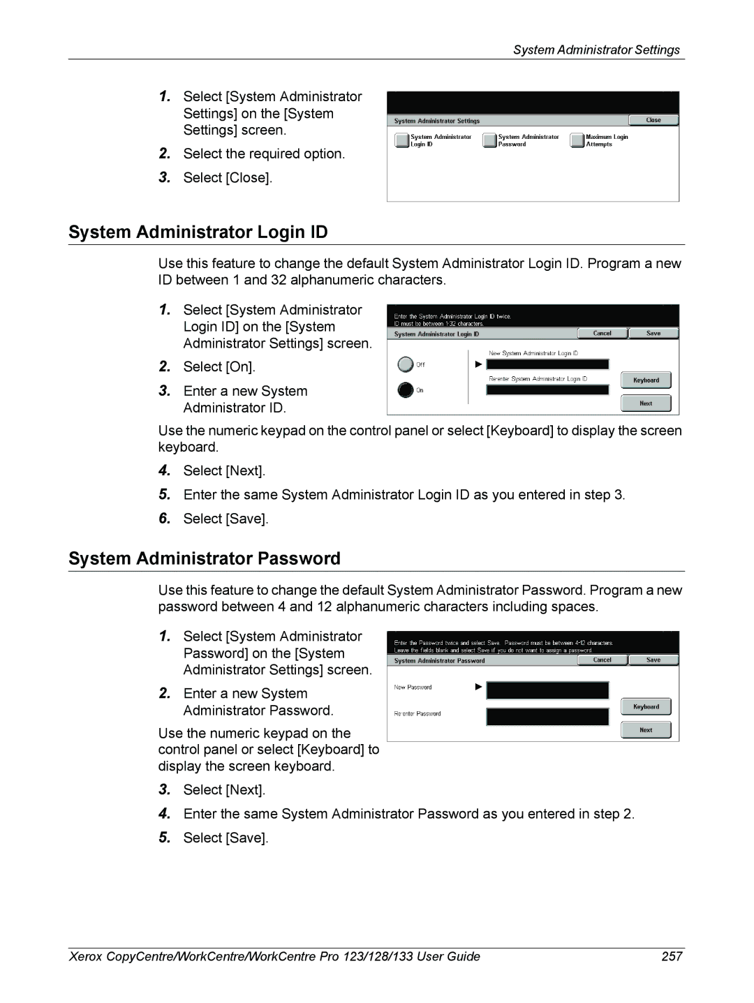 Xerox 604P18057 manual System Administrator Login ID, System Administrator Password 